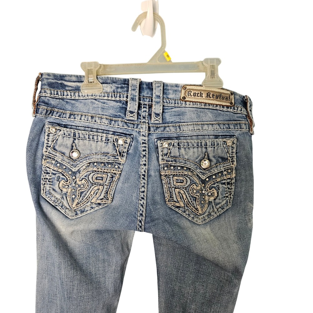 Rock Revival Sundee Ankle Skinny Crop Distressed Embellished Jeans Size 29